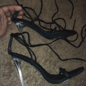 High heel maybe six inches black see through heel brand MACKINJ size 8